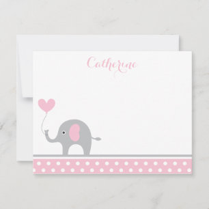 Pink and Gray Elephant Heart Thank You Card