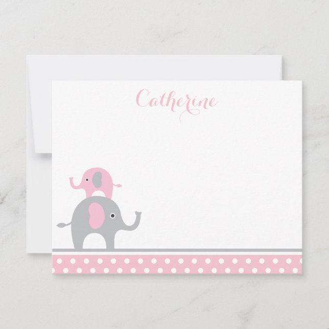 Pink and Gray Elephant Thank You Card (Front)