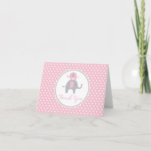 Pink and Gray Elephant Thank You Note Card