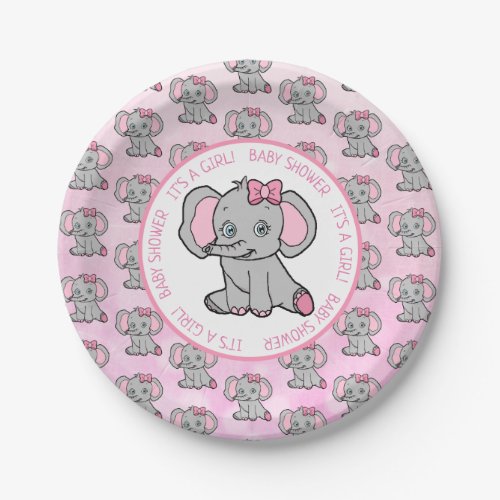 Pink and Gray Elephant Themed Baby Shower Paper Plates