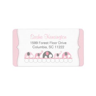 Pink and Gray Elephants Baby Girl Shower Label
