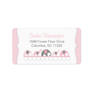 Pink and Gray Elephants Baby Girl Shower Label