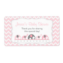 Pink and Gray Elephants Water Bottle Favor Label