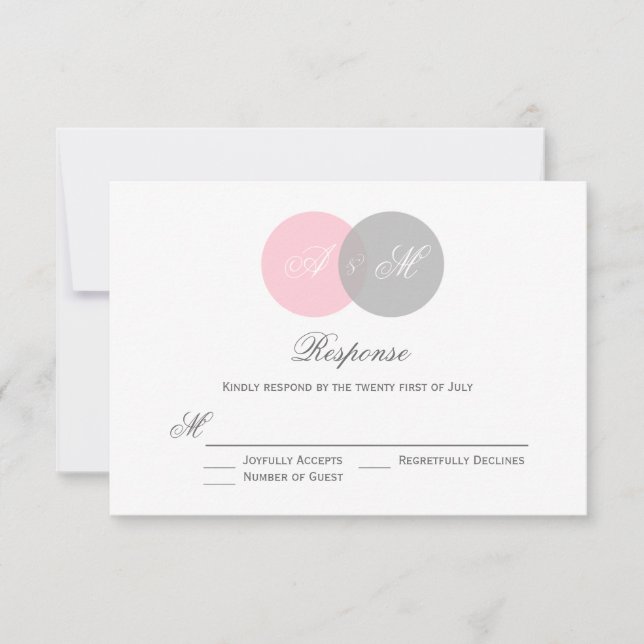 Pink and Gray Entwined Circles Wedding RSVP Card (Front)