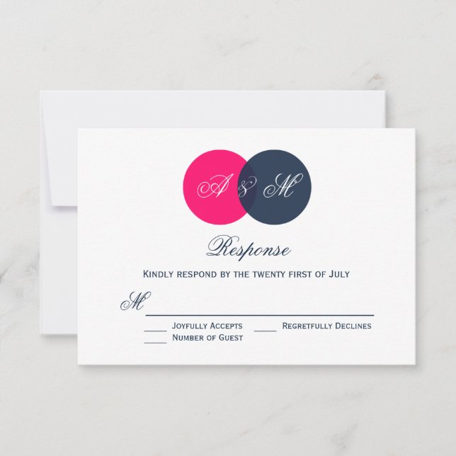 Pink and Gray Entwined Circles Wedding RSVP Card (Front)