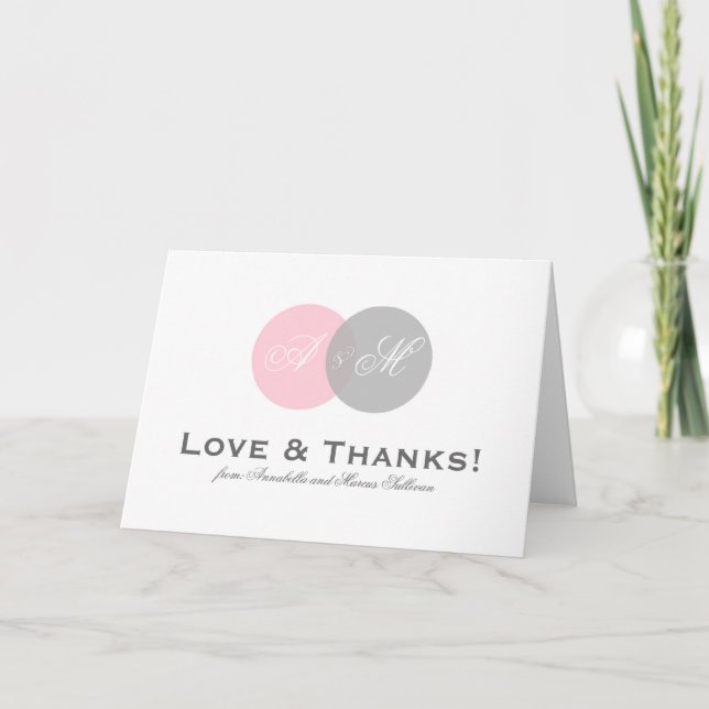 Pink and Gray Entwined Monogram Thank You Card (Front)