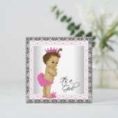 Pink and Gray Ethnic Baby Girl Shower Invitation (Standing Front)