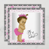 Pink and Gray Ethnic Baby Girl Shower Invitation (Front/Back)