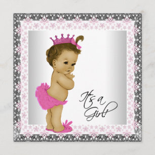 Pink and Gray Ethnic Baby Girl Shower Invitation
