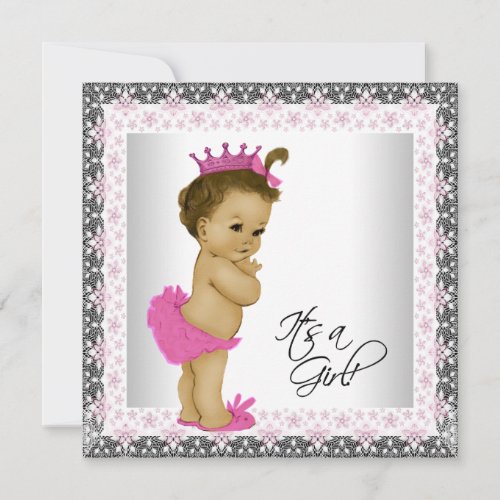 Pink and Gray Ethnic Baby Girl Shower Invitation