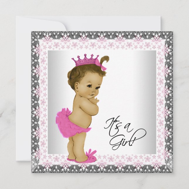 Pink and Gray Ethnic Baby Girl Shower Invitation (Front)