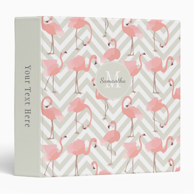 Pink and Gray Flamingo Pattern with Monogram Binder (Front/Spine)