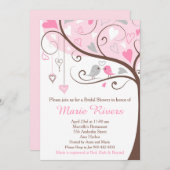 Pink and Gray Floral Bird Bridal Shower Invitation (Front/Back)