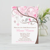 Pink and Gray Floral Bird Bridal Shower Invitation (Standing Front)