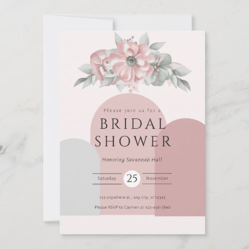 Pink and Gray Floral Bridal Shower  Invitation