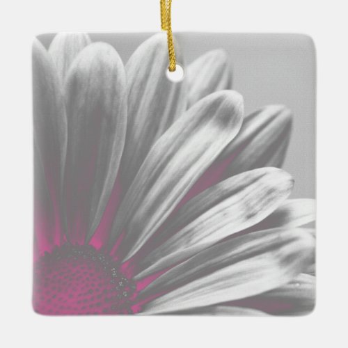 Pink and Gray Floral Highlights Wedding Ceramic Ornament
