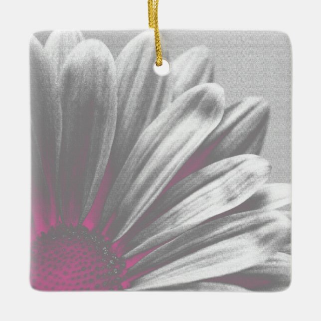 Pink and Gray Floral Highlights Wedding Ceramic Ornament (Front)