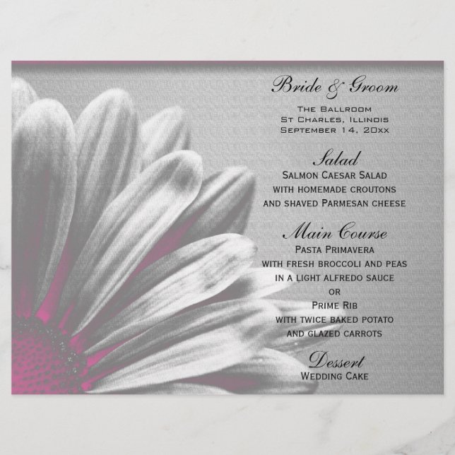 Pink and Gray Floral Highlights Wedding Menu (Front)