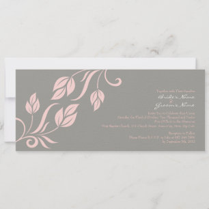 Pink and Gray Floral Leaves Wedding Invitation