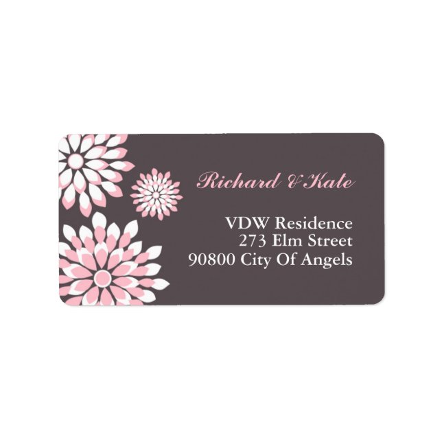 Pink and Gray Floral Pattern Address Label (Front)