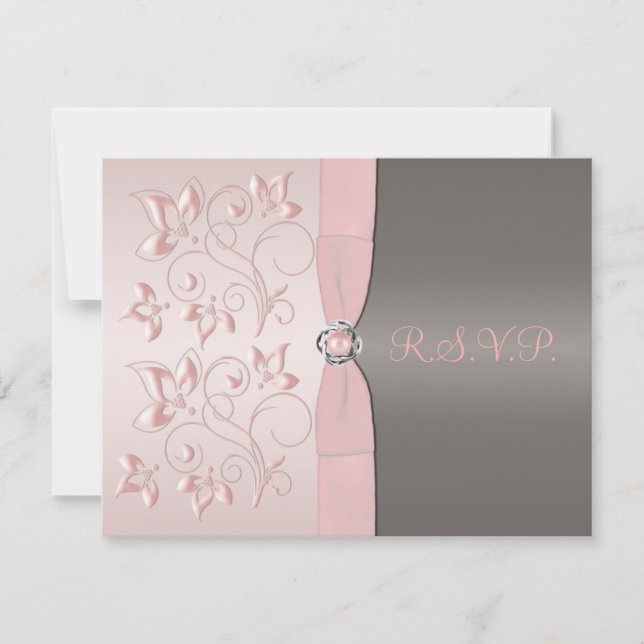 Pink and Gray Floral RSVP Card (Front)
