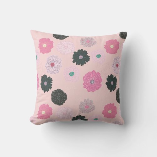 Pink and Gray Floral Throw Pillow