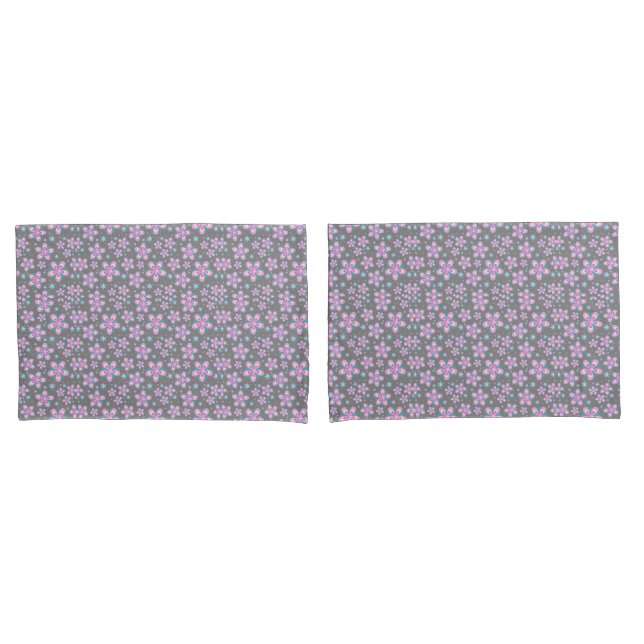 Pink and Gray Geometric Floral Pillowcases (Front-Set)