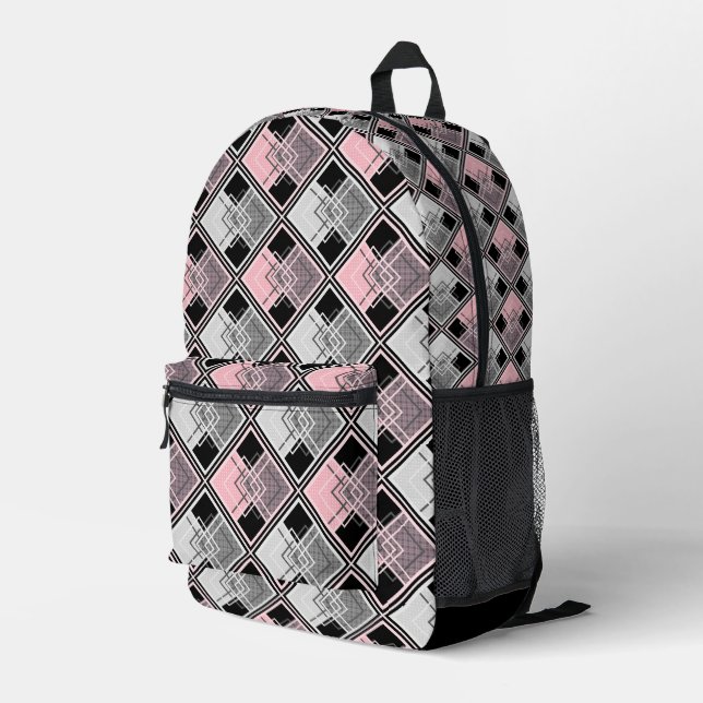  Pink and gray geometric patchwork #patchwork  Printed Backpack (Back Corner Right)