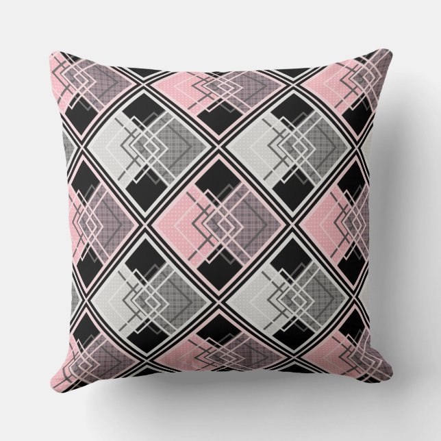  Pink and gray geometric patchwork #patchwork  Throw Pillow (Back)