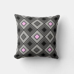 Pink and gray geometric pattern in a cage throw pillow