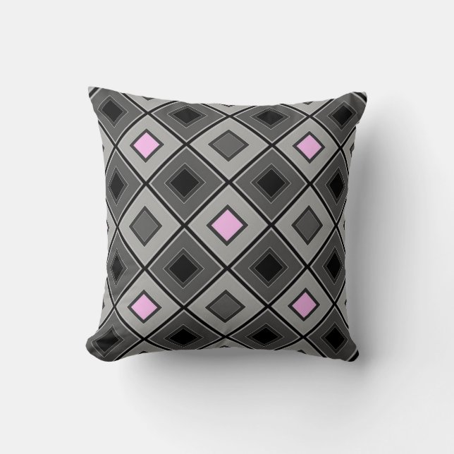 Pink and gray geometric pattern in a cage throw pillow (Front)