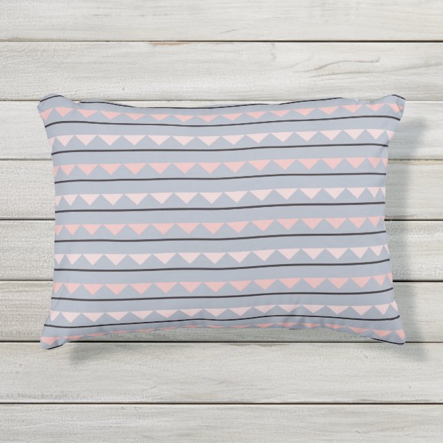 Pink and Gray Geometric Pattern Outdoor Pillow (Front)