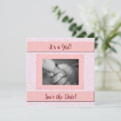 Pink and Gray Girl Baby Shower Save The Date (Standing Front)