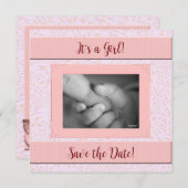 Pink and Gray Girl Baby Shower Save The Date (Front/Back)