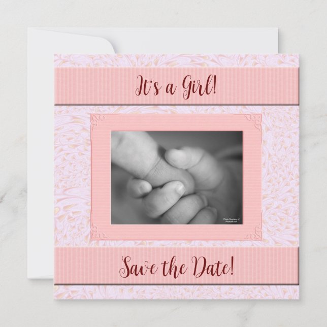 Pink and Gray Girl Baby Shower Save The Date (Front)
