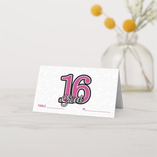Pink And Gray Glitter Place Card (Front)