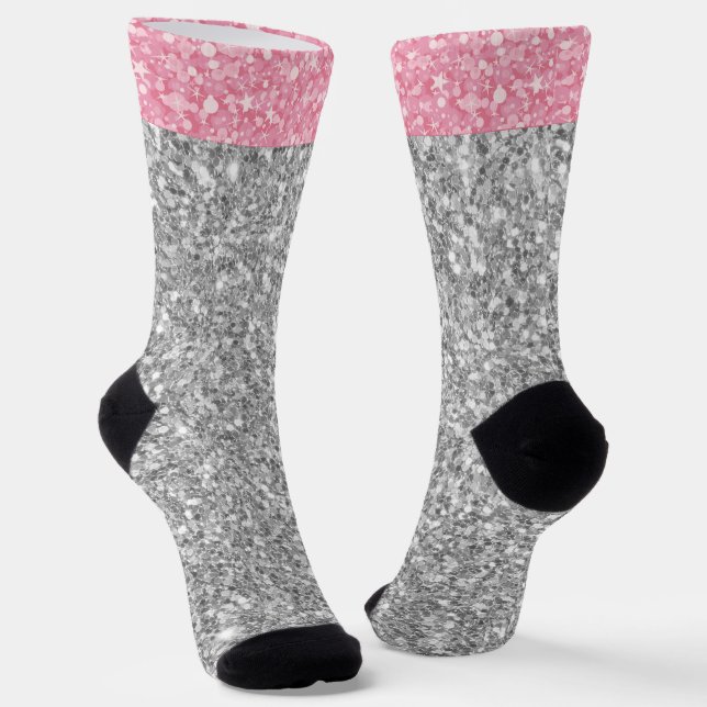 Pink And Gray Glitter  Socks (Angled)