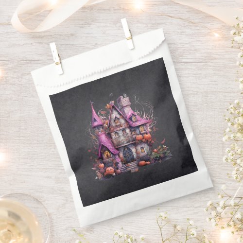 Pink and Gray Haunted House Happy Halloween Favor Bag