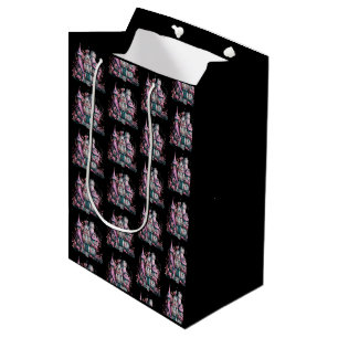 Pink and Gray Haunted House Pattern Halloween Medium Gift Bag