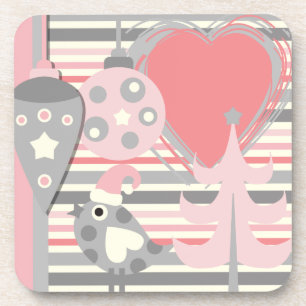 Pink and Gray Holiday Ornaments and Bird Coasters