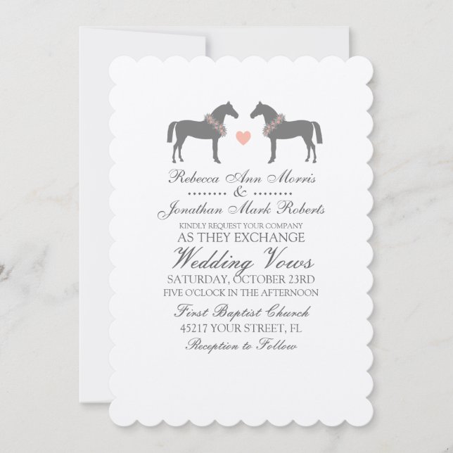 Pink and Gray Horses Wedding Invitation (Front)