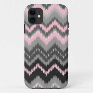 Pink and Gray Ikat Chevron iPhone 11 Case