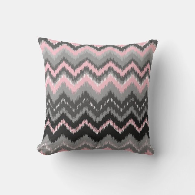 Pink and Gray Ikat Chevron Throw Pillow (Front)