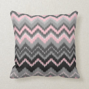 Pink and Gray Ikat Chevron Throw Pillow