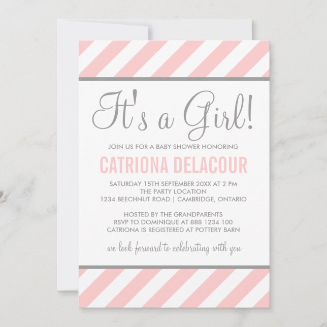 Pink and Gray It's a Girl Baby Shower Invitation (Front)