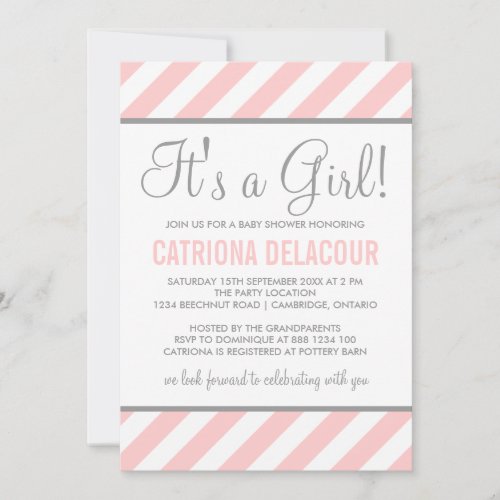 Pink and Gray It's a Girl Baby Shower Invitation