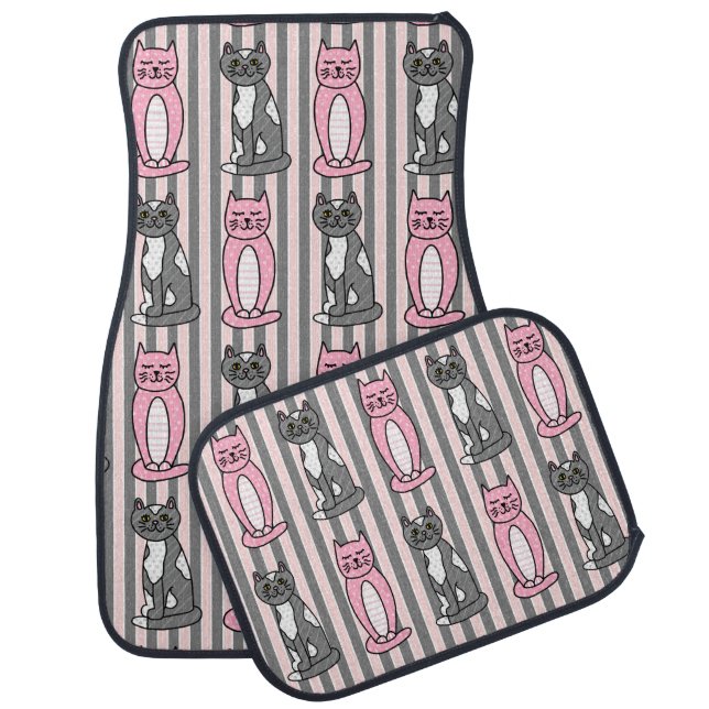 Pink and Gray Kitty Cats Car Floor Mat (Set)