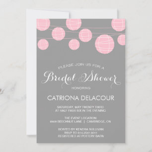 PINK AND GRAY LANTERNS BRIDAL SHOWER INVITATION