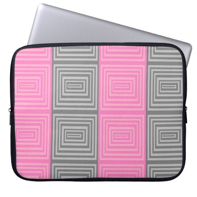 Pink and Gray Laptop Case With Abstract Design (Front)