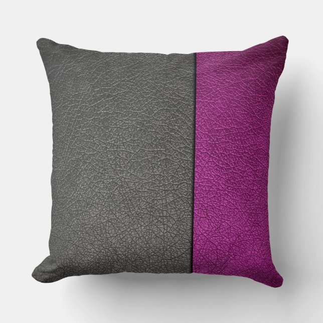 Pink and Gray Leather Throw Pillow (Front)